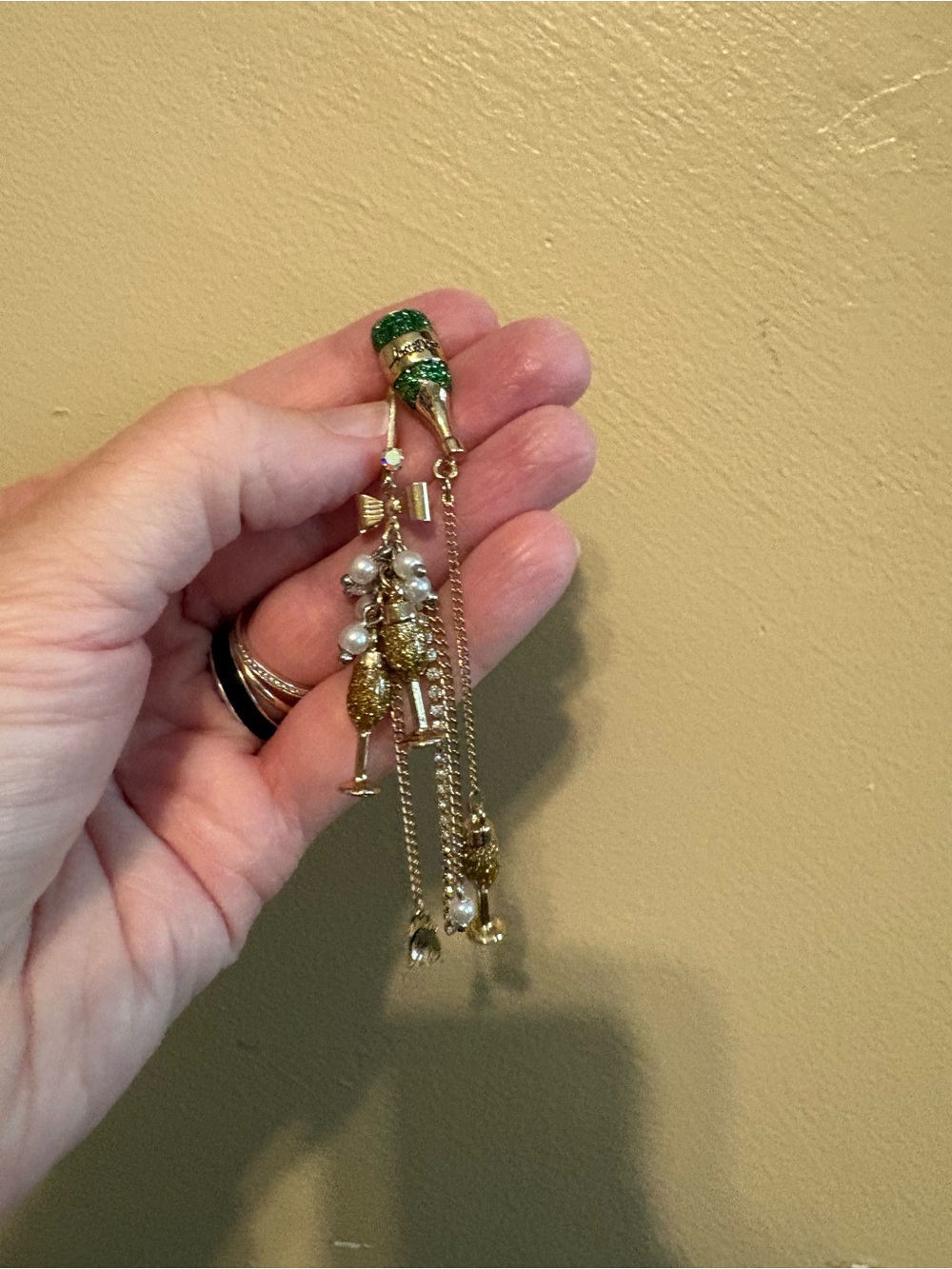 Betsey Johnson Gold and Green Champagne Bottle Drop Earrings